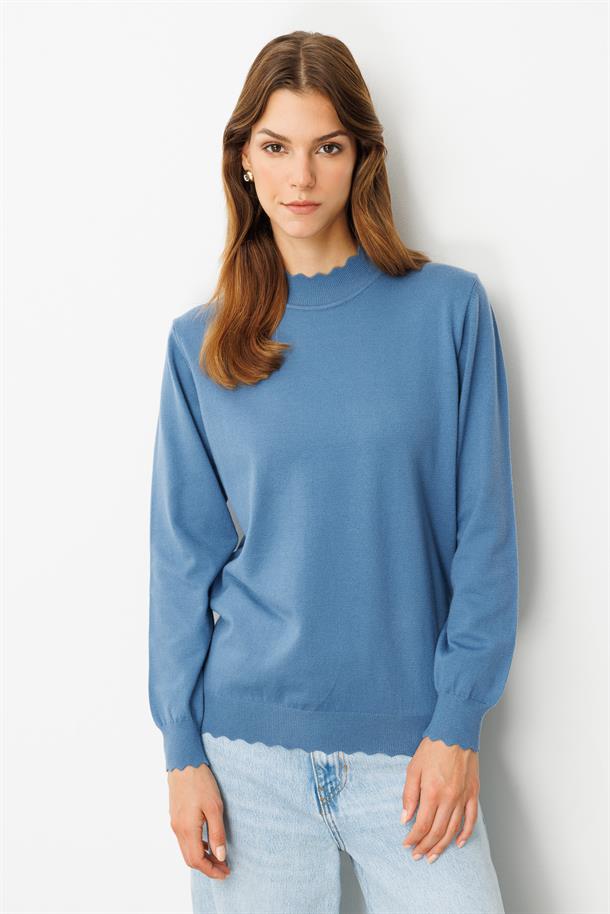 Yarım Balıkçı Angora Triko Kazak-İNDİGO