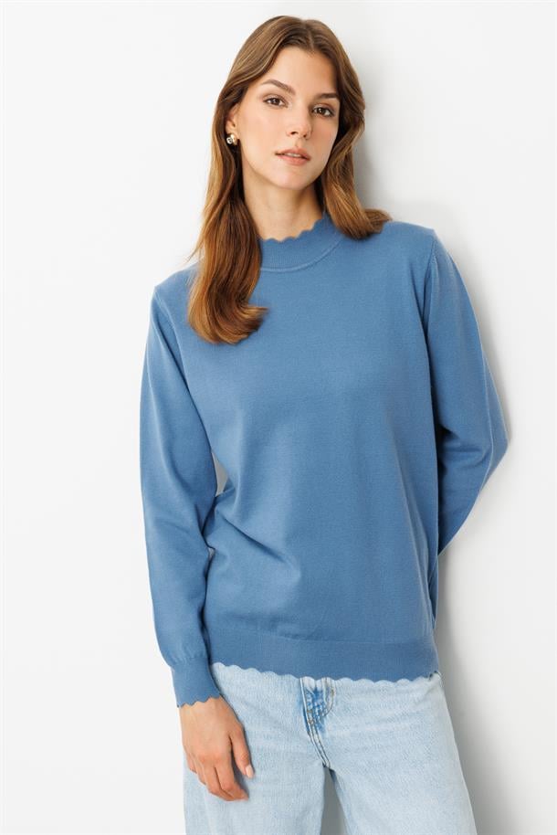 Yarım Balıkçı Angora Triko Kazak-İNDİGO