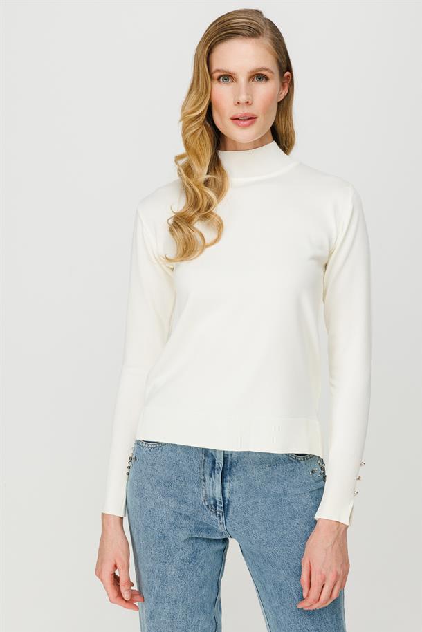 Yarım Balıkçı Basic Triko Kazak-EKRU