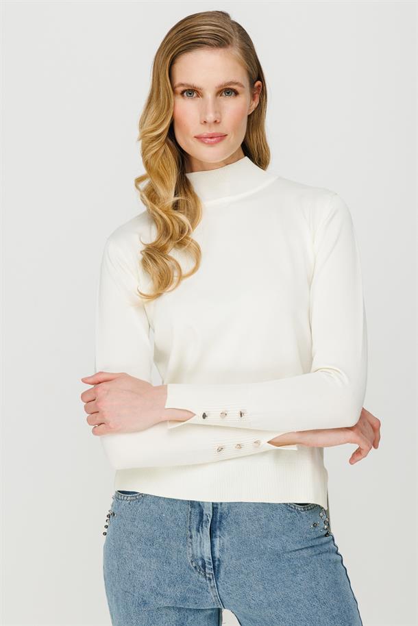 Yarım Balıkçı Basic Triko Kazak-EKRU