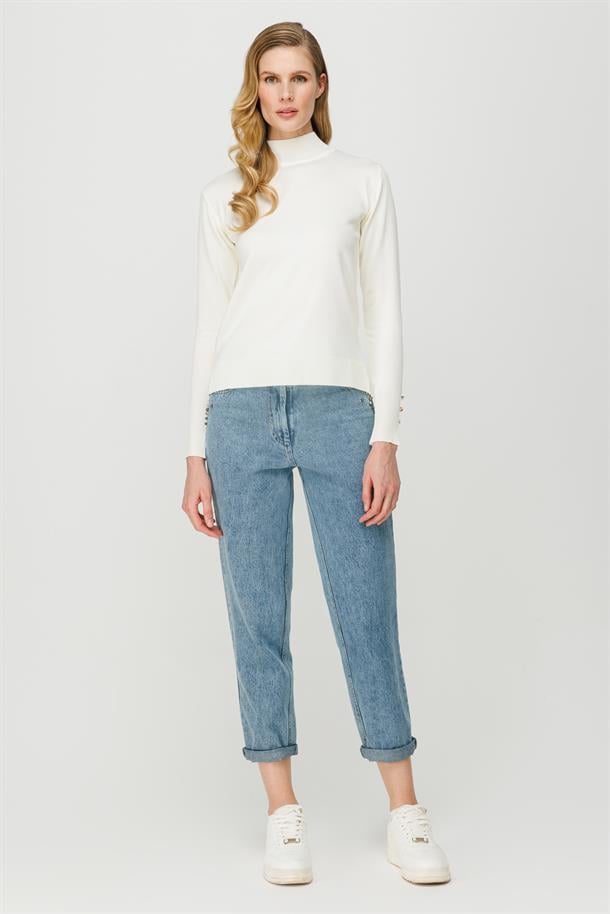 Yarım Balıkçı Basic Triko Kazak-EKRU