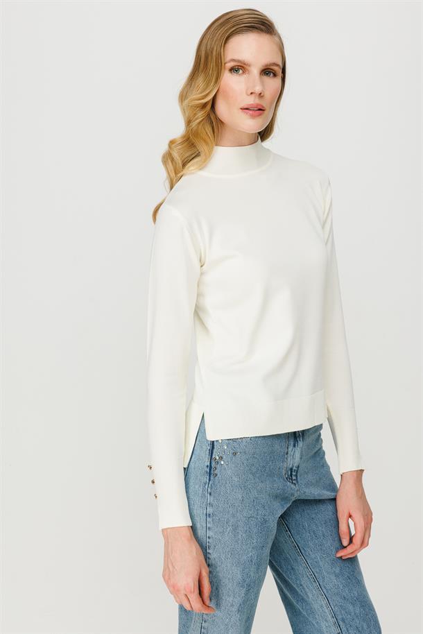 Yarım Balıkçı Basic Triko Kazak-EKRU