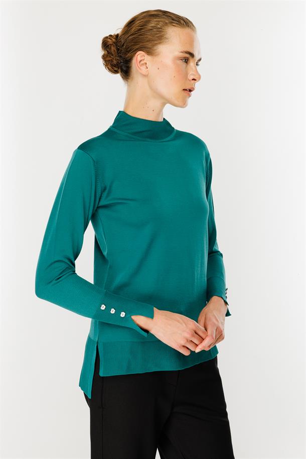 Yarım Balıkçı Basic Triko Kazak-PETROL