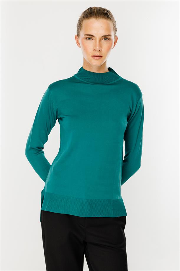 Yarım Balıkçı Basic Triko Kazak-PETROL