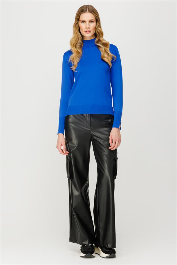 Yarım Balıkçı Basic Triko Kazak-SAX