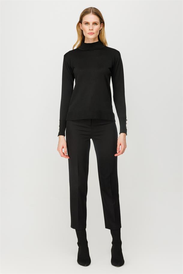 Yarım Balıkçı Basic Triko Kazak-SİYAH