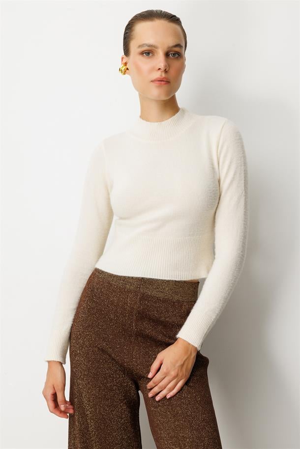 Yarım Balıkçı Kısa Triko Kazak-KREM