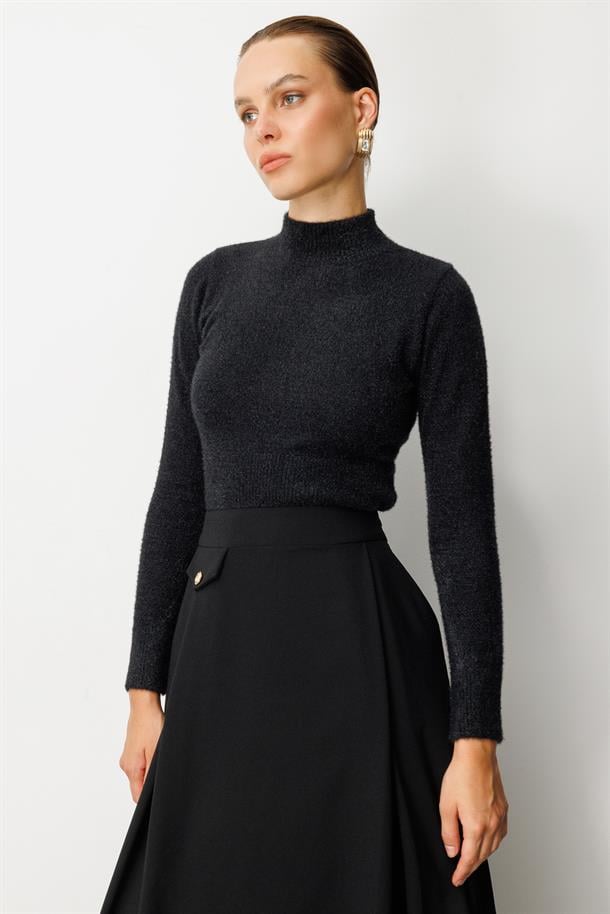 Yarım Balıkçı Kısa Triko Kazak-SİYAH