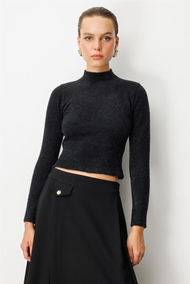 Yarım Balıkçı Kısa Triko Kazak-SİYAH