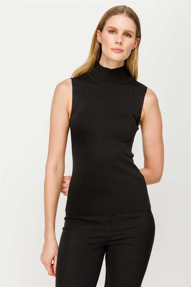 Yarım Balıkçı Kolsuz Basic Triko Kazak-SİYAH