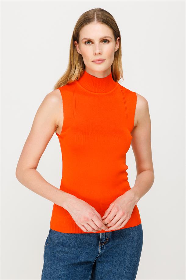 Yarım Balıkçı Kolsuz Basic Triko Kazak-ORANJE