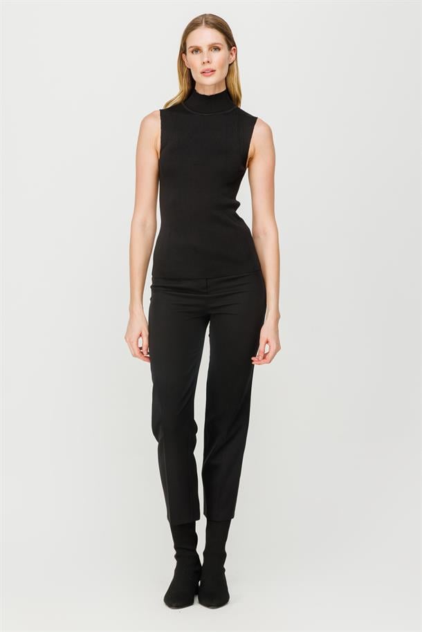 Yarım Balıkçı Kolsuz Basic Triko Kazak-SİYAH