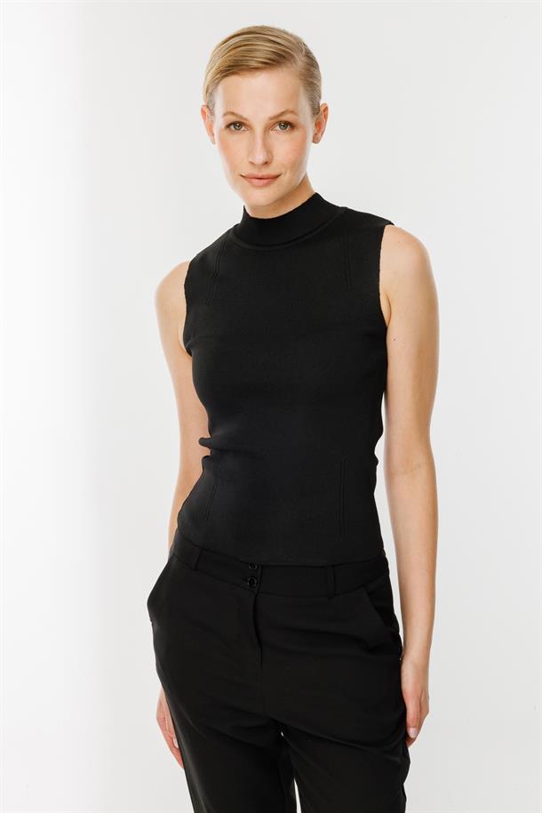 Yarım Balıkçı Kolsuz Triko Kazak-SİYAH