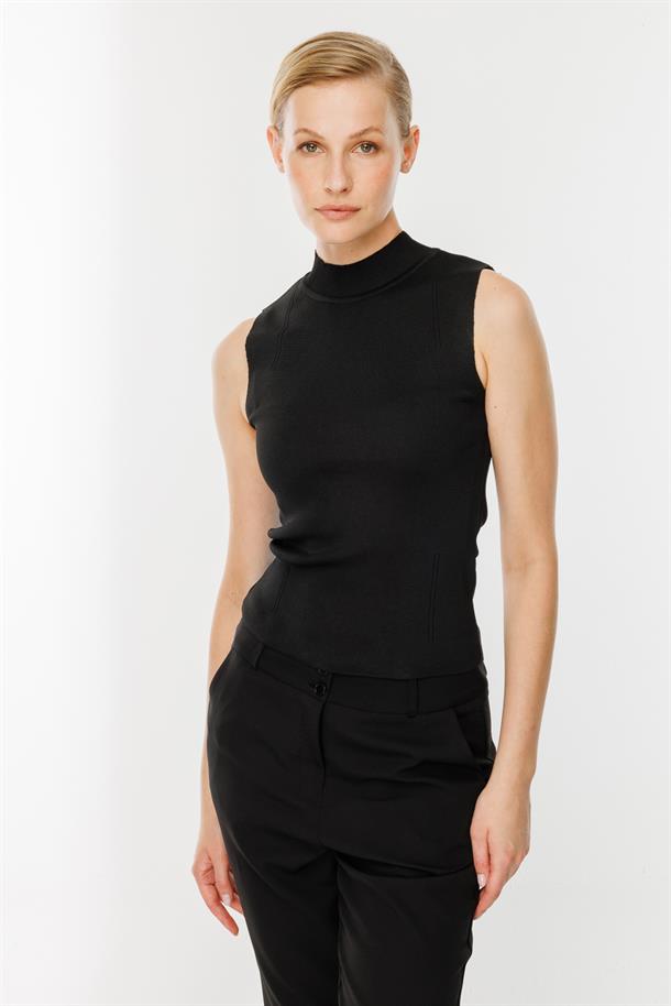 Yarım Balıkçı Kolsuz Triko Kazak-SİYAH