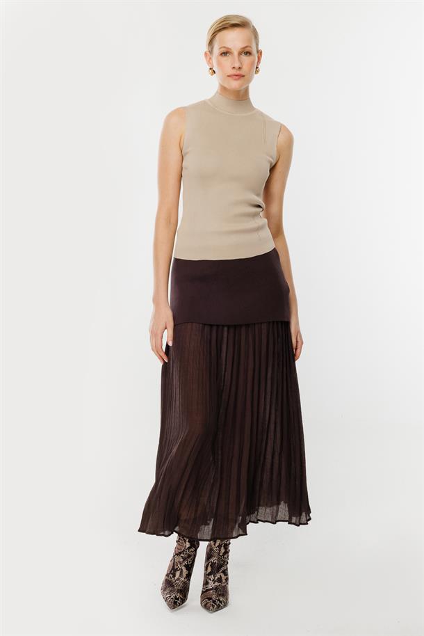 Yarım Balıkçı Kolsuz Triko Kazak-TAŞ