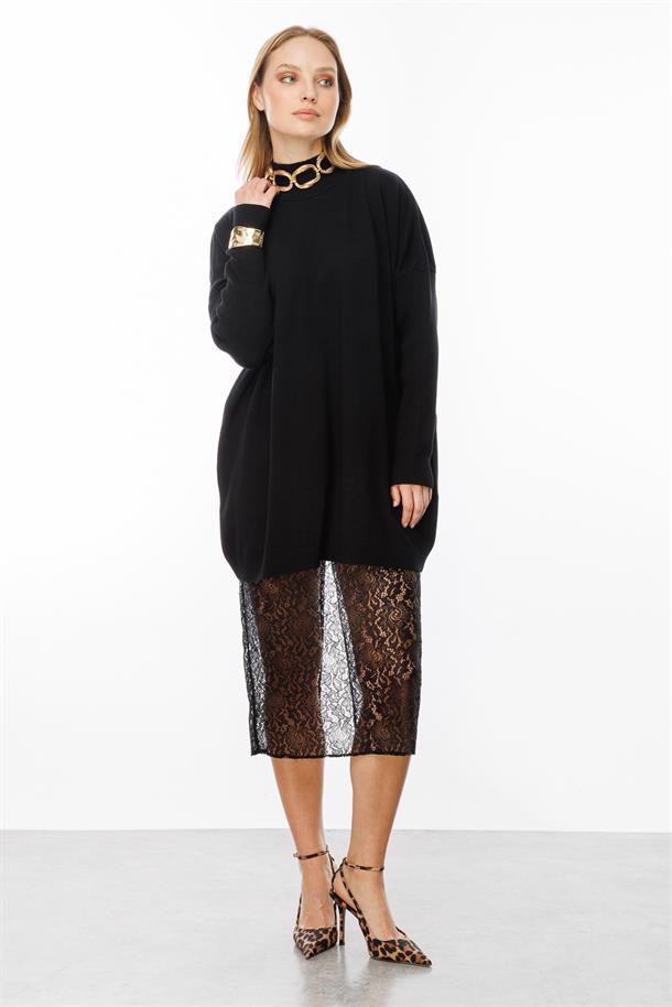 Yarım Balıkçı Triko Tunik-SİYAH