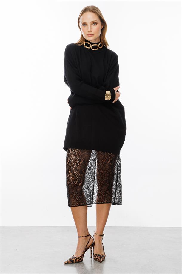 Yarım Balıkçı Triko Tunik-SİYAH