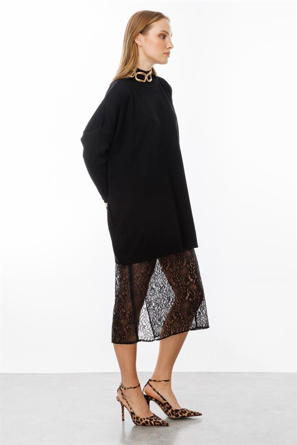 Yarım Balıkçı Triko Tunik-SİYAH