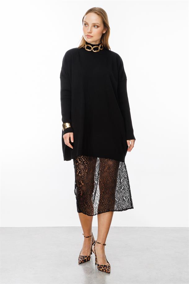 Yarım Balıkçı Triko Tunik-SİYAH