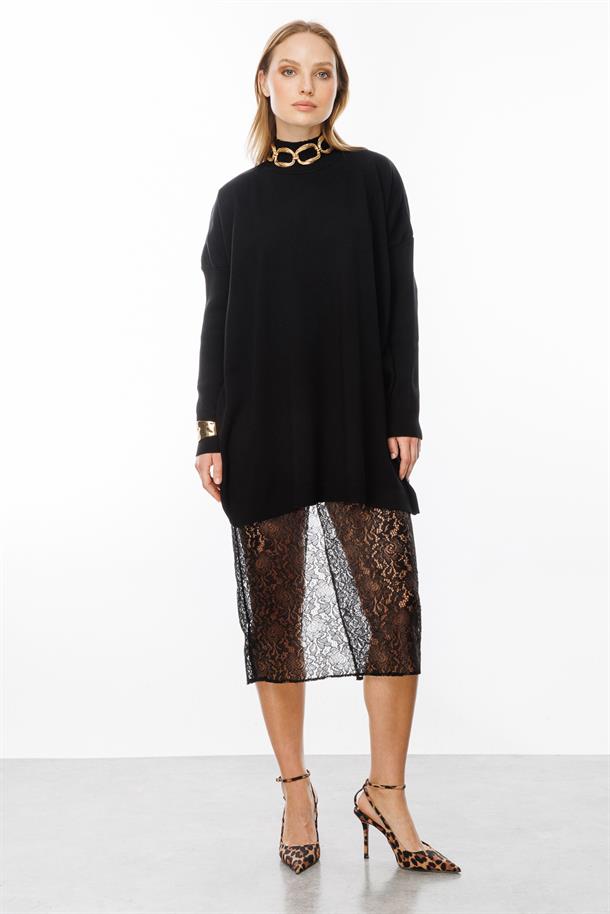 Yarım Balıkçı Triko Tunik-SİYAH