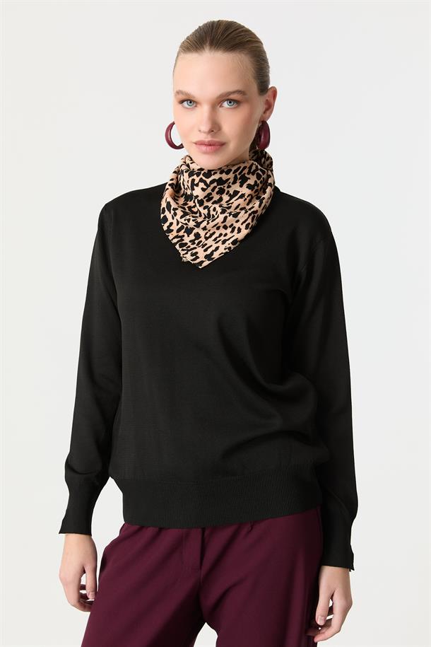 Yarım Balıkçı Triko Tunik-SİYAH