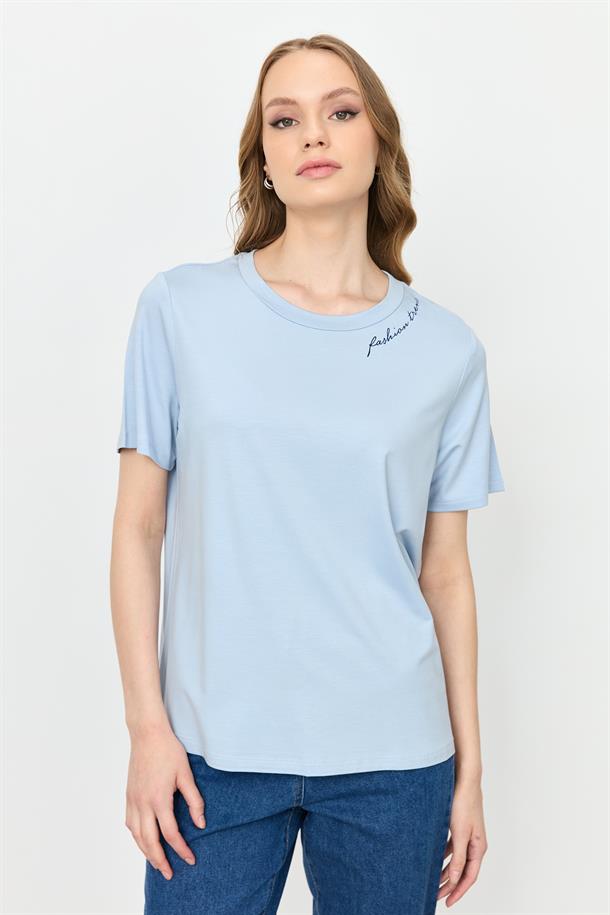 Yazı Detay Pamuklu Bluz-A.MAVI