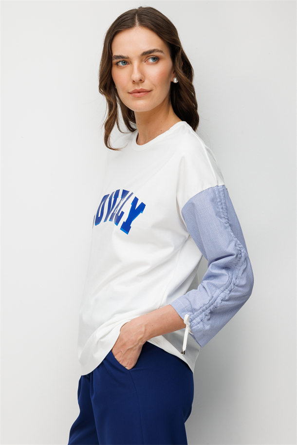 Yazı Detaylı Modal Bluz-MAVİ