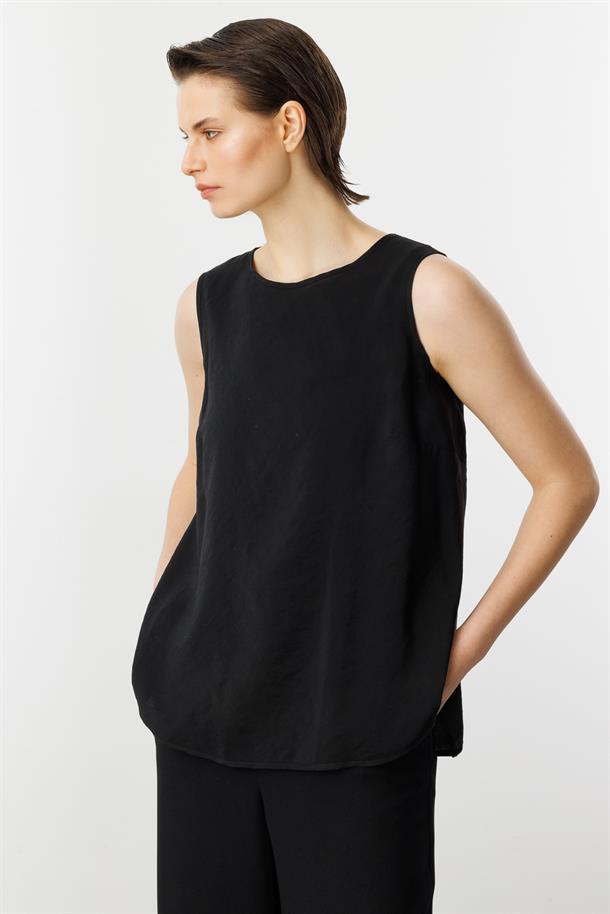 Yırtmaç Detaylı Bluz-SİYAH