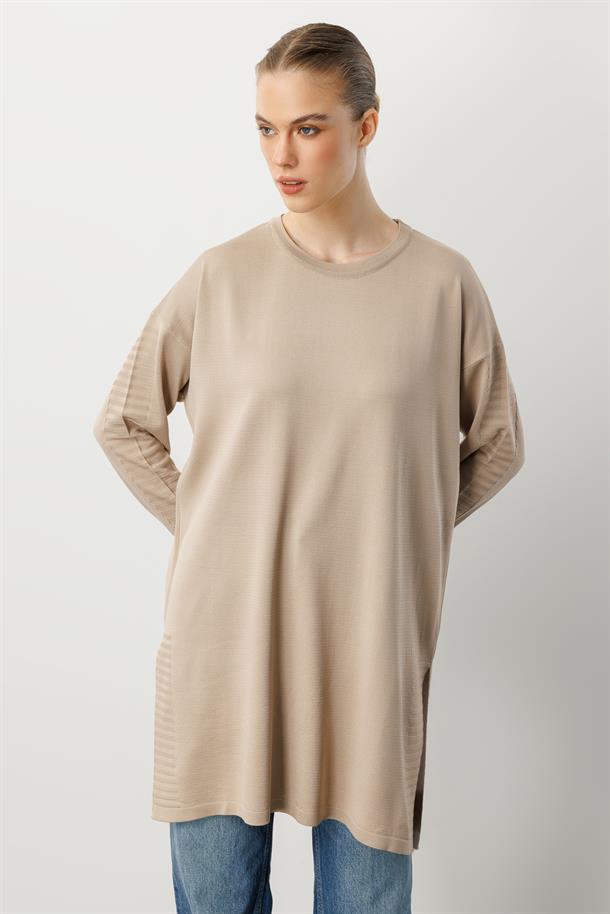 Yırtmaç Detaylı Triko Tunik-TAŞ