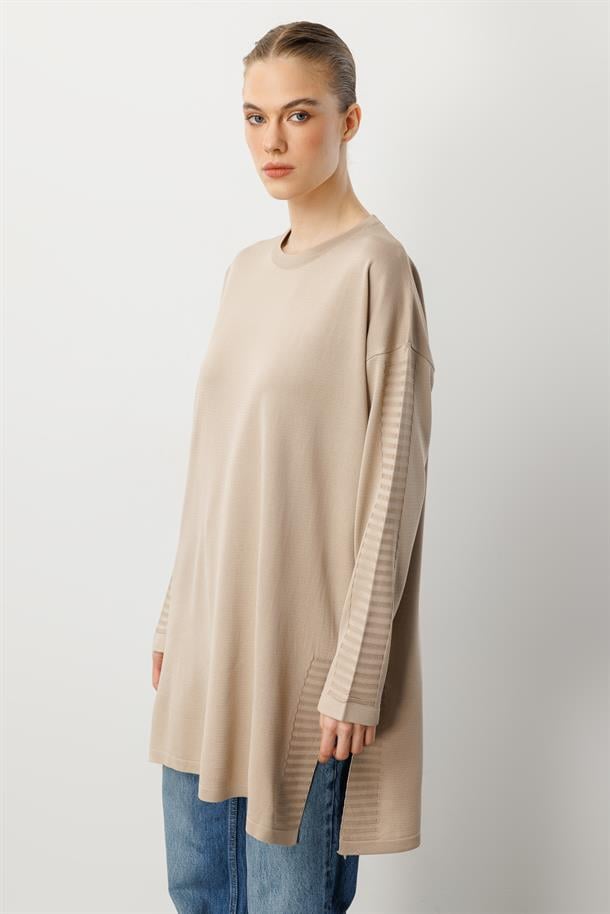 Yırtmaç Detaylı Triko Tunik-TAŞ