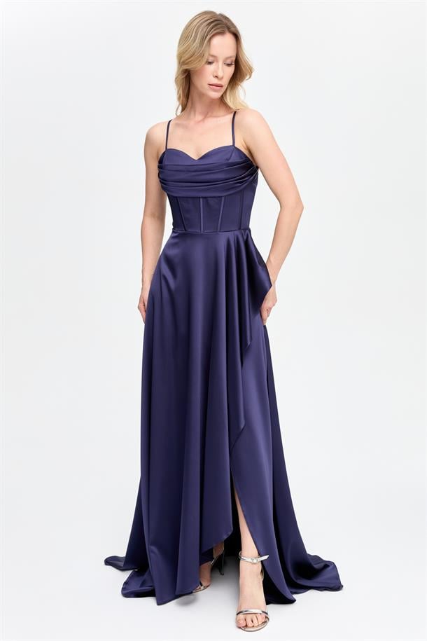 Yırtmaçlı Uzun Saten Abiye-LACI