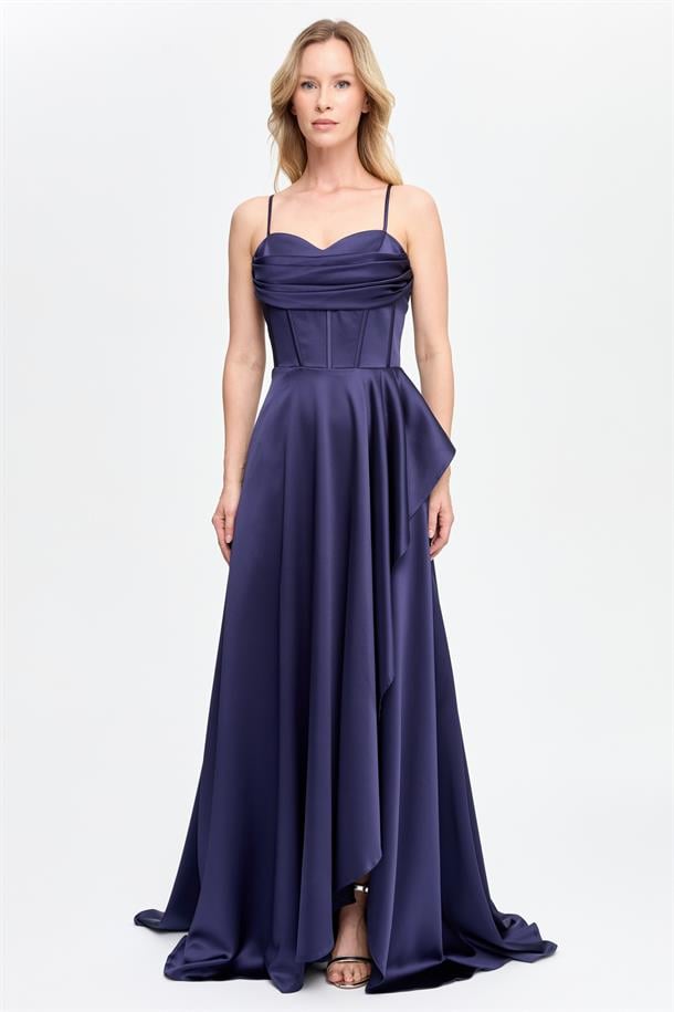 Yırtmaçlı Uzun Saten Abiye-LACI