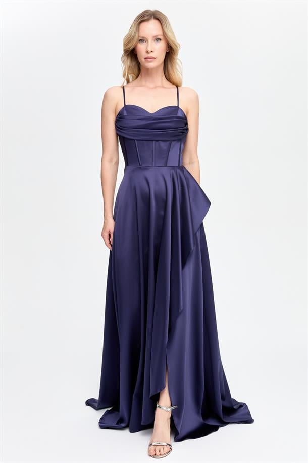 Yırtmaçlı Uzun Saten Abiye-LACI