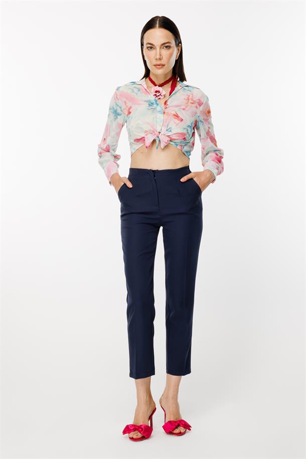 Yüksek Bel Arkası Lastikli Pantolon-LACI