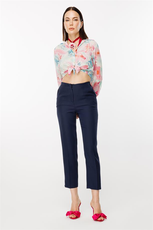 Yüksek Bel Arkası Lastikli Pantolon-LACI