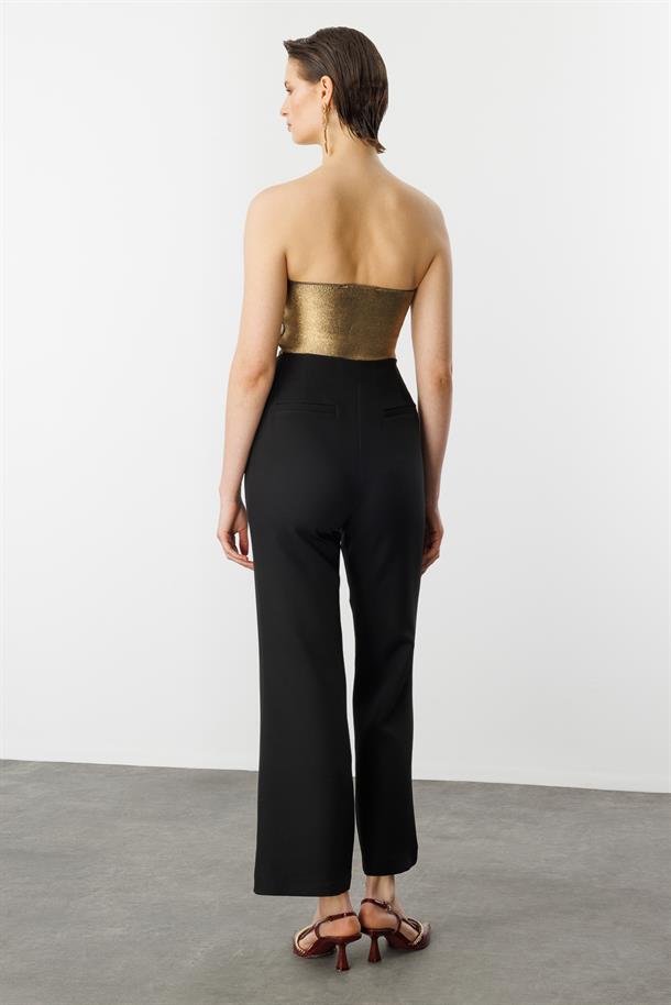 Yüksek Bel Bol Paça Pantolon-SİYAH