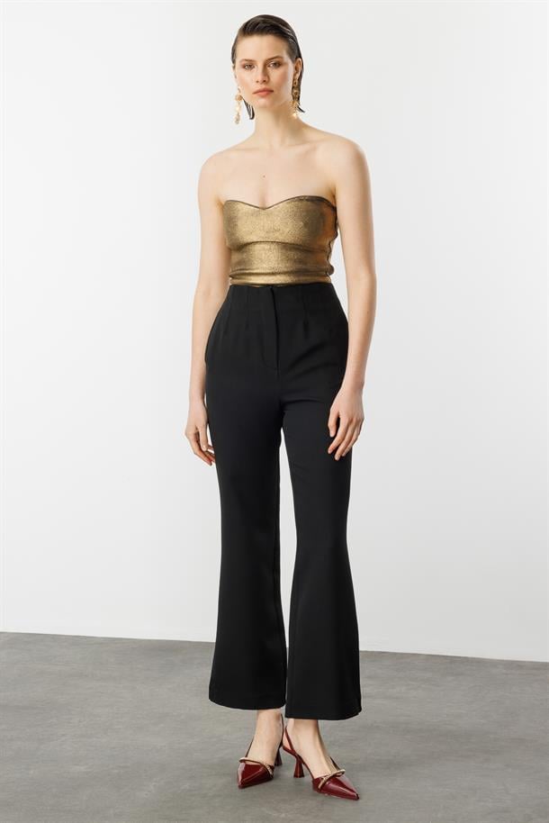 Yüksek Bel Bol Paça Pantolon-SİYAH