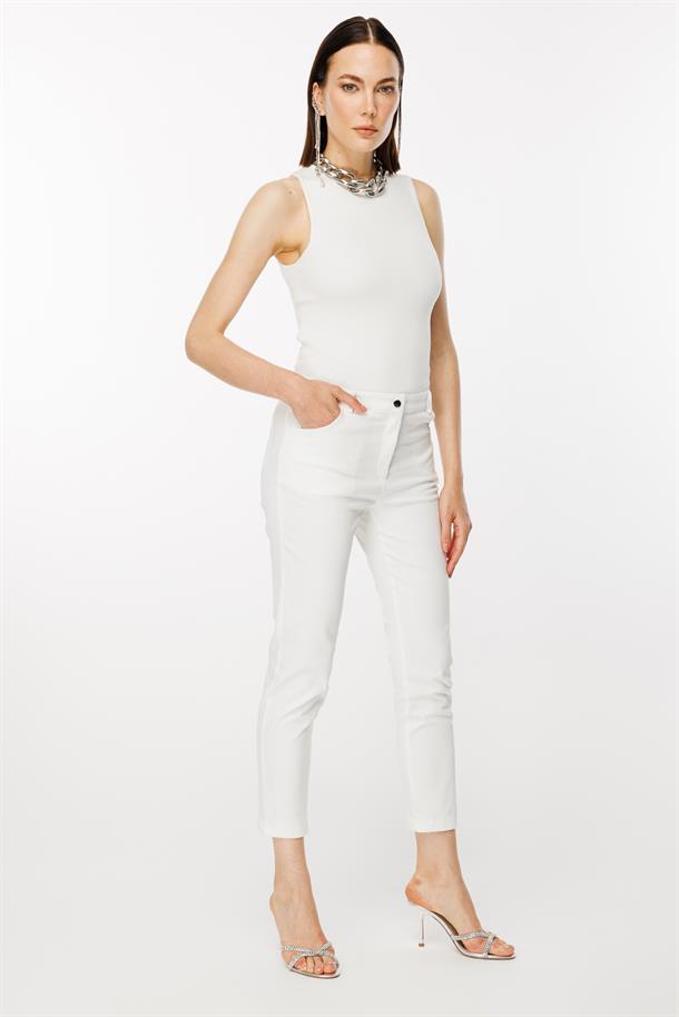 Yüksek Bel Dar Paça Pantolon-KEMIK