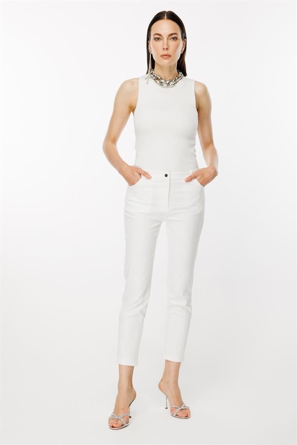 Yüksek Bel Dar Paça Pantolon-KEMIK