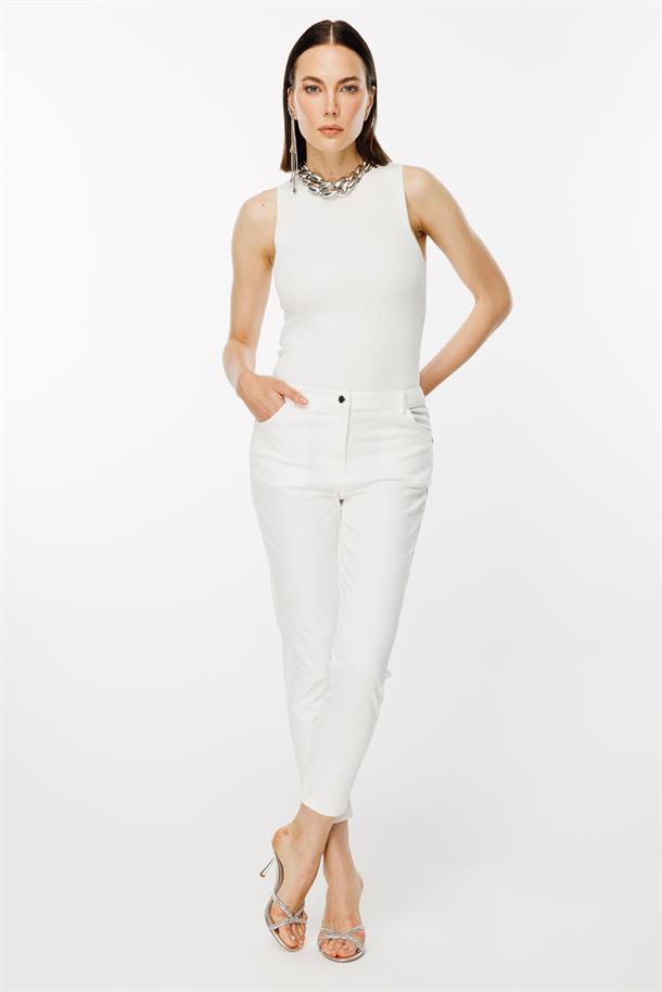 Yüksek Bel Dar Paça Pantolon-KEMIK