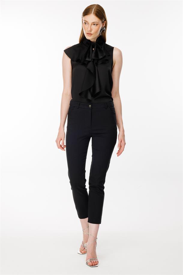 Yüksek Bel Dar Paça Pantolon-SİYAH
