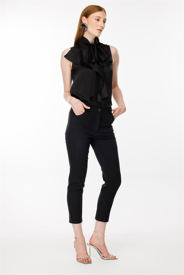 Yüksek Bel Dar Paça Pantolon-SİYAH