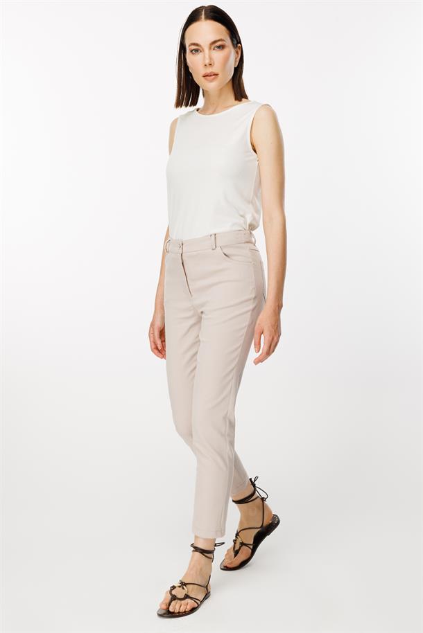 Yüksek Bel Dar Paça Pantolon-TAŞ