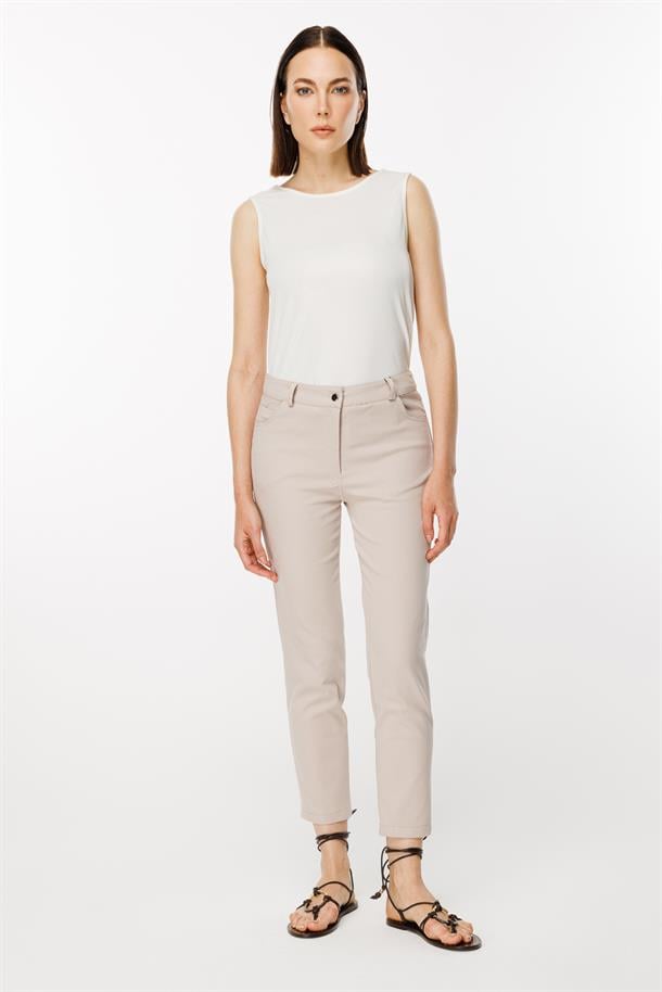 Yüksek Bel Dar Paça Pantolon-TAŞ