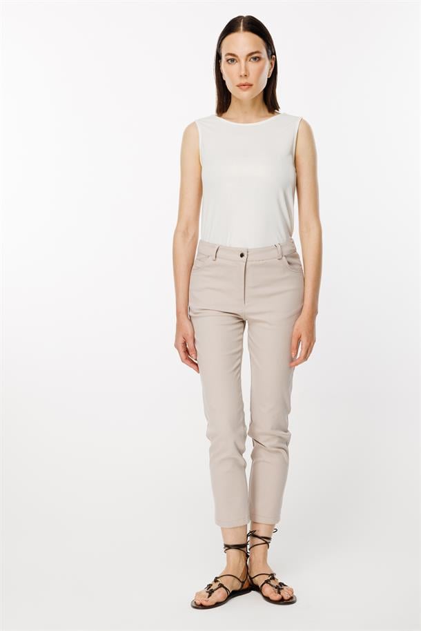 Yüksek Bel Dar Paça Pantolon-TAŞ