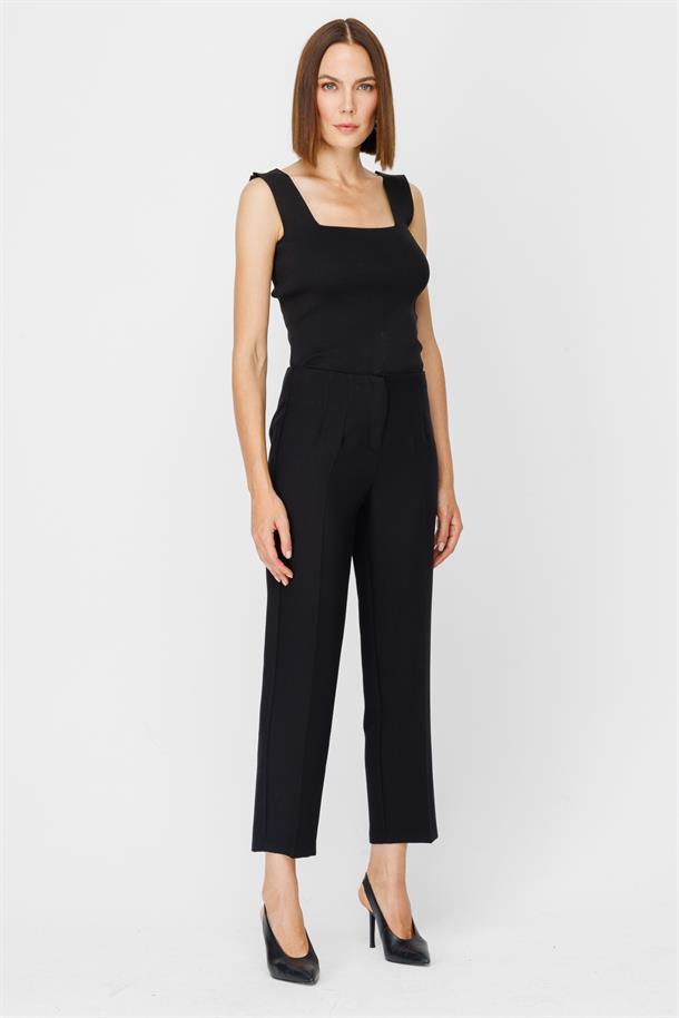 Yüksek Bel Pensli Pantolon-SİYAH