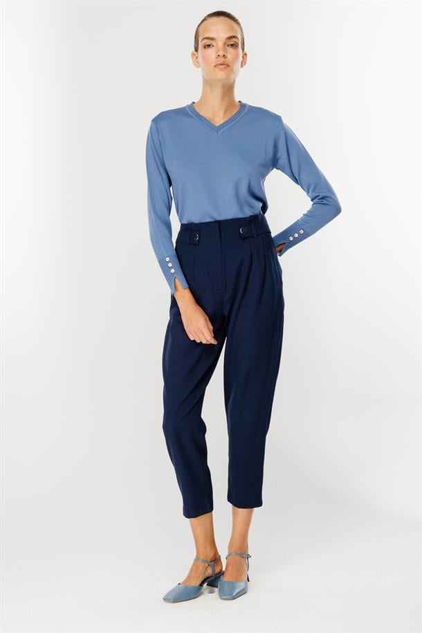 Yüksek Bel Pileli Havuç Pantolon-LACI