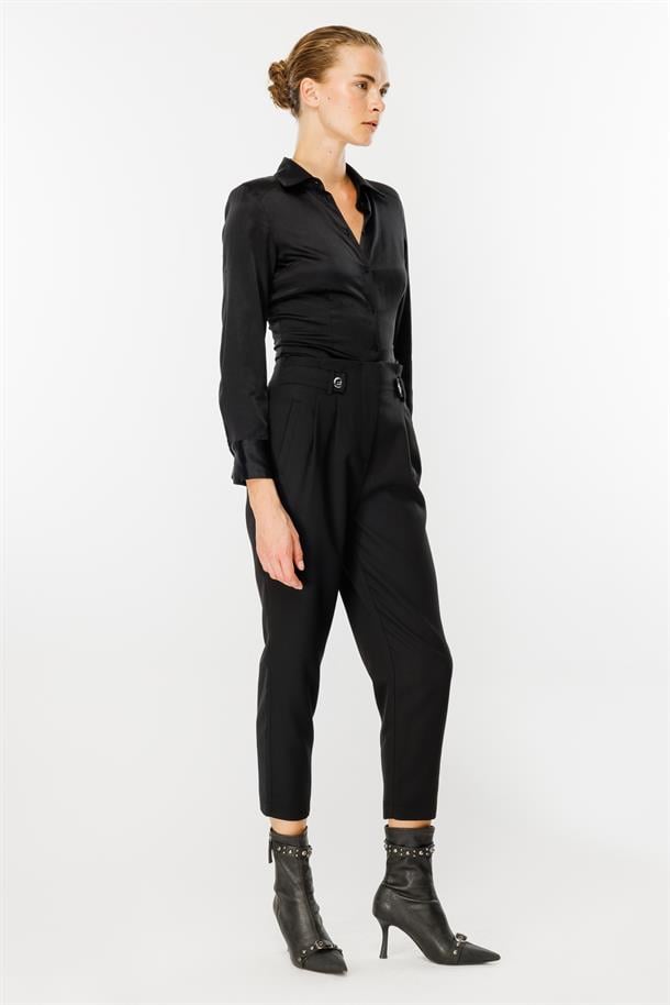 Yüksek Bel Pileli Havuç Pantolon-SİYAH