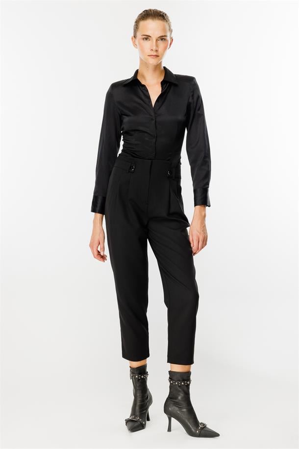 Yüksek Bel Pileli Havuç Pantolon-SİYAH