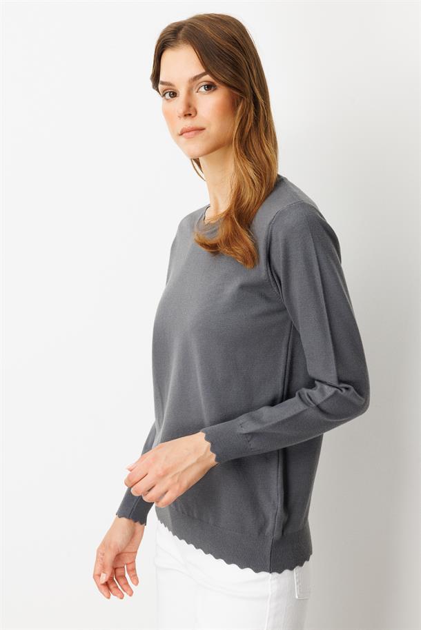 Yuvarlak Yaka Angora Triko Kazak-A.GRİ